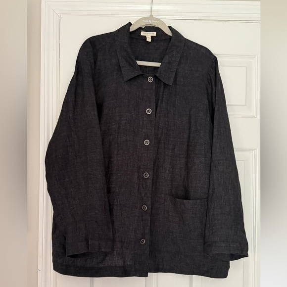 Eileen Fisher Airy Organic Linen Twill Shirt Jacket. Size 2X Gray Button Down - Picture 4 of 10